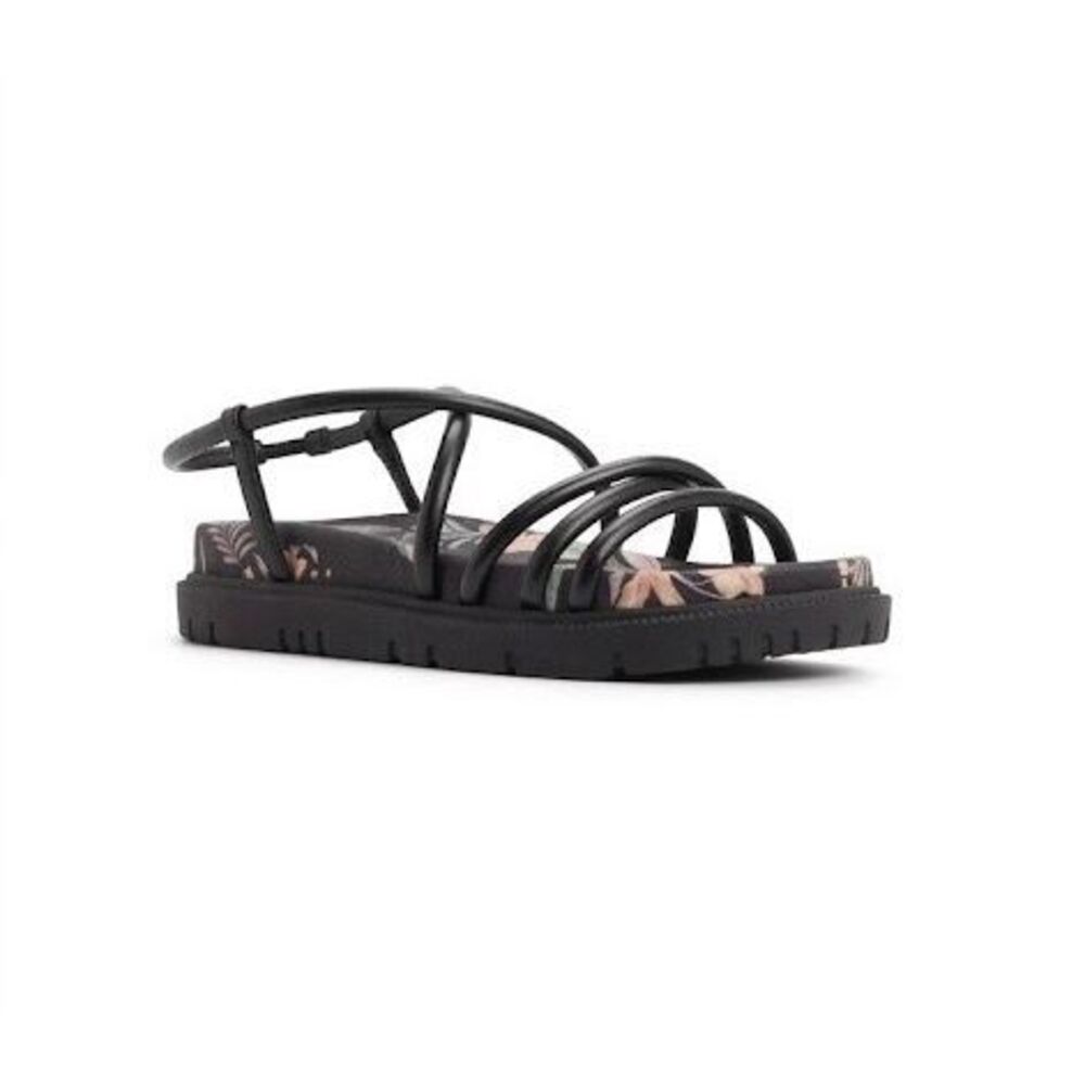 Roxy Black Strappy Floral Footbed Sandals